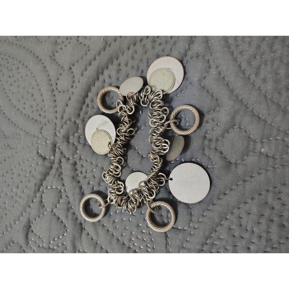 Vintage Silver Tone Multi Charm‎ Bracelet Textured Rings and Smooth Disc Charms
